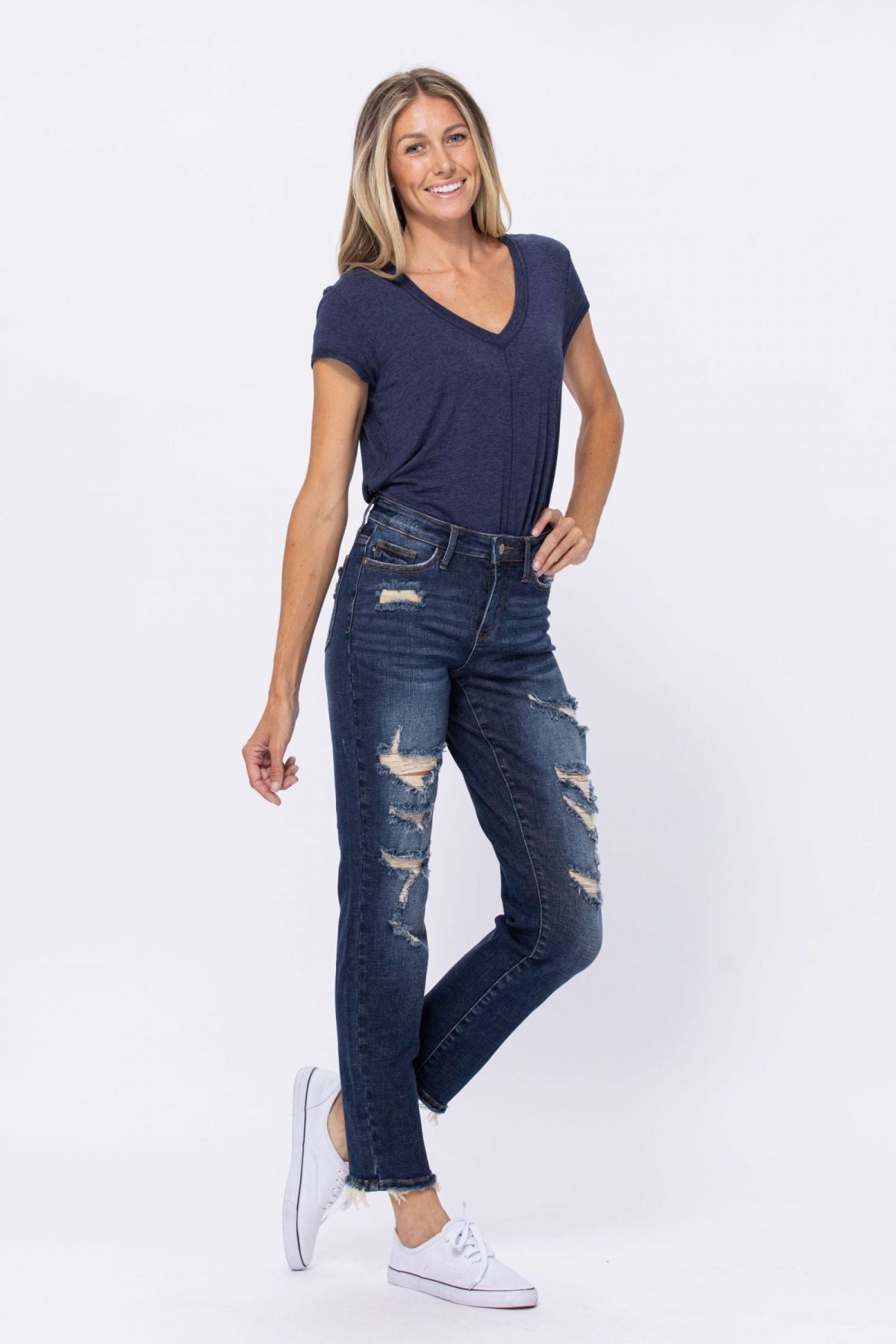 Mid-Rise Distressed Boyfriend Jeans Ins Street