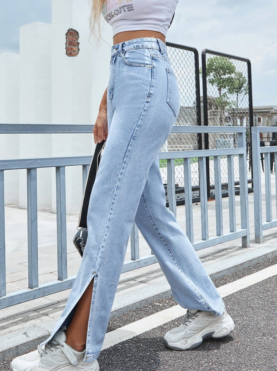 Slit Wide Leg Straight Loose High Waist Slim Pants 2023-03-14 InsStreet