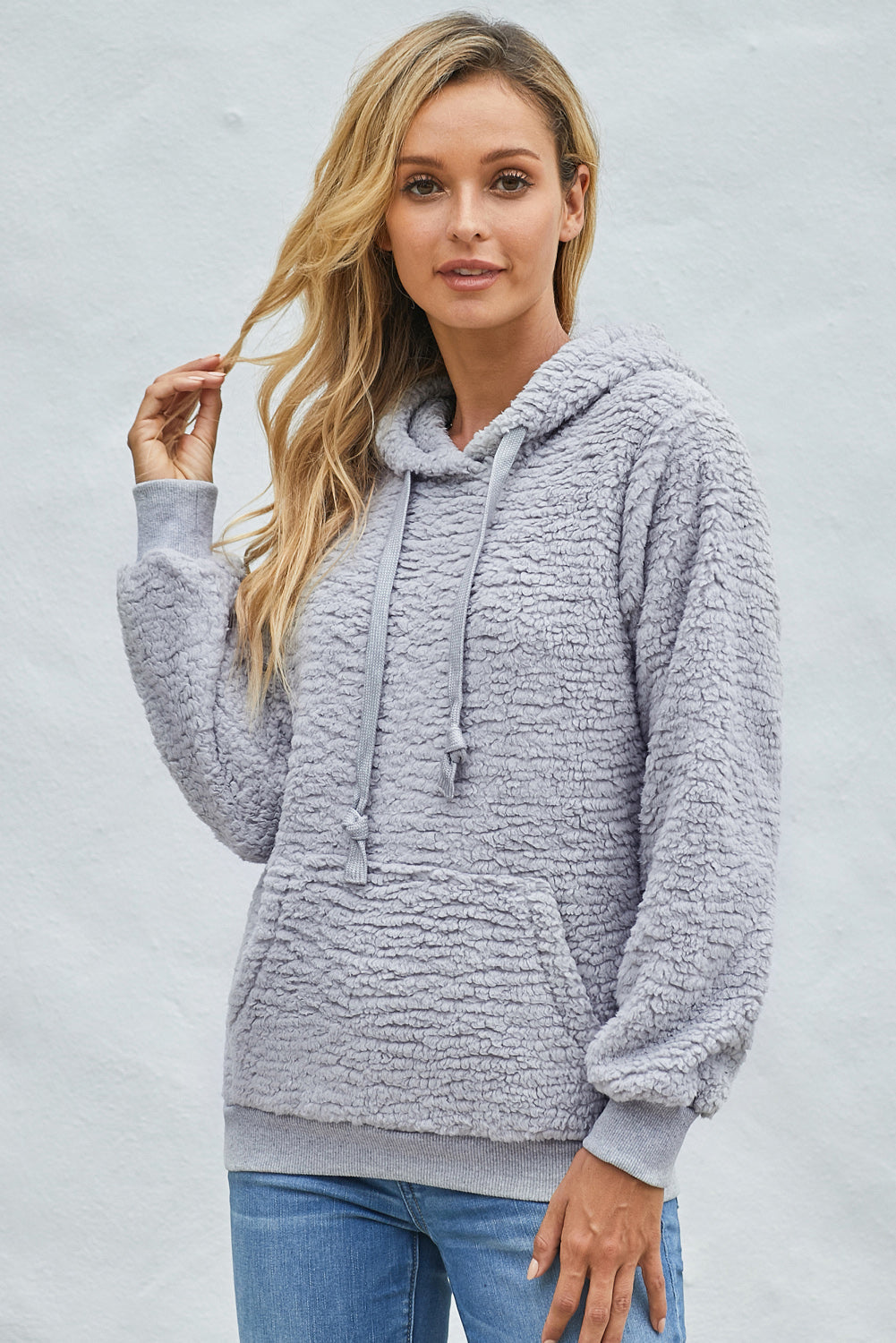 Drawstring Sherpa Hoodie with Pocket Ins Street
