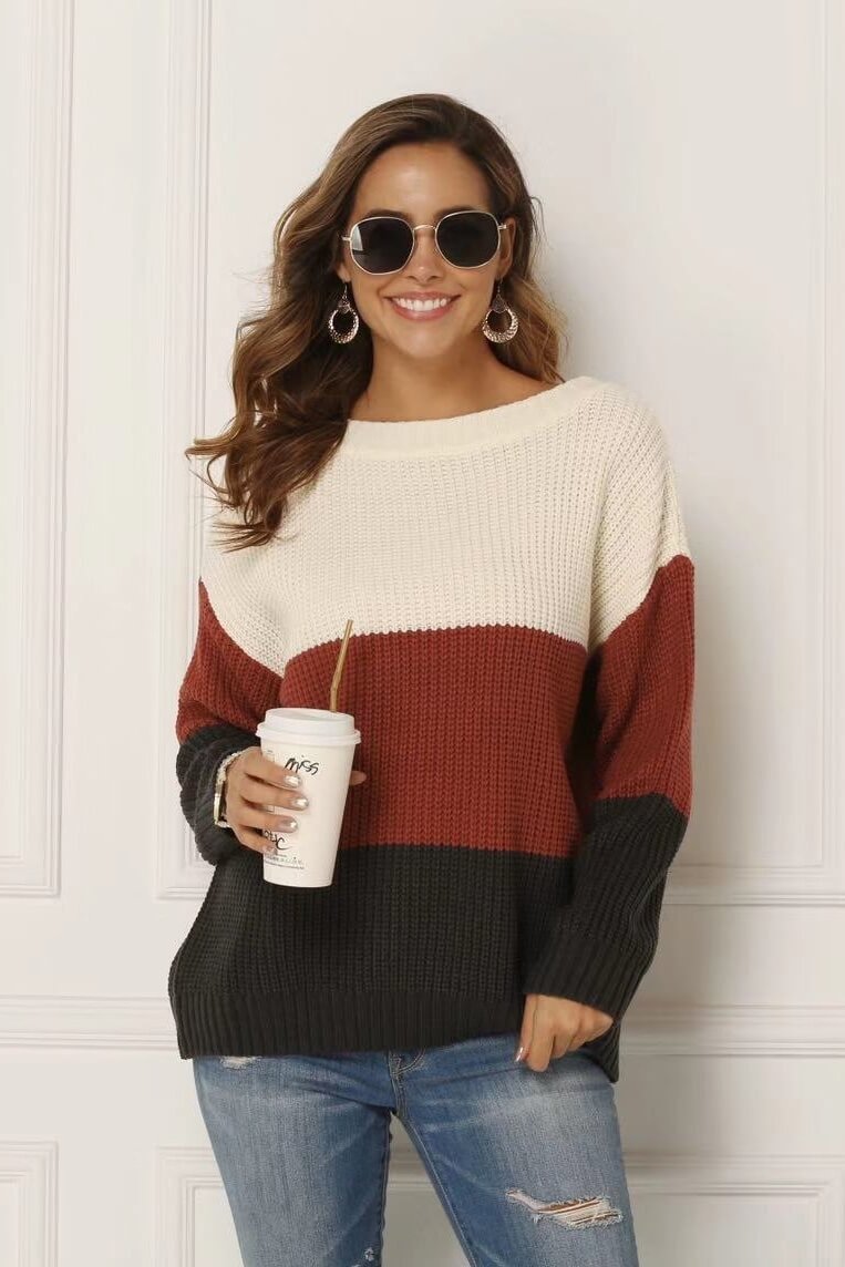 Colorblock Striped Sweater Pullover Ins street