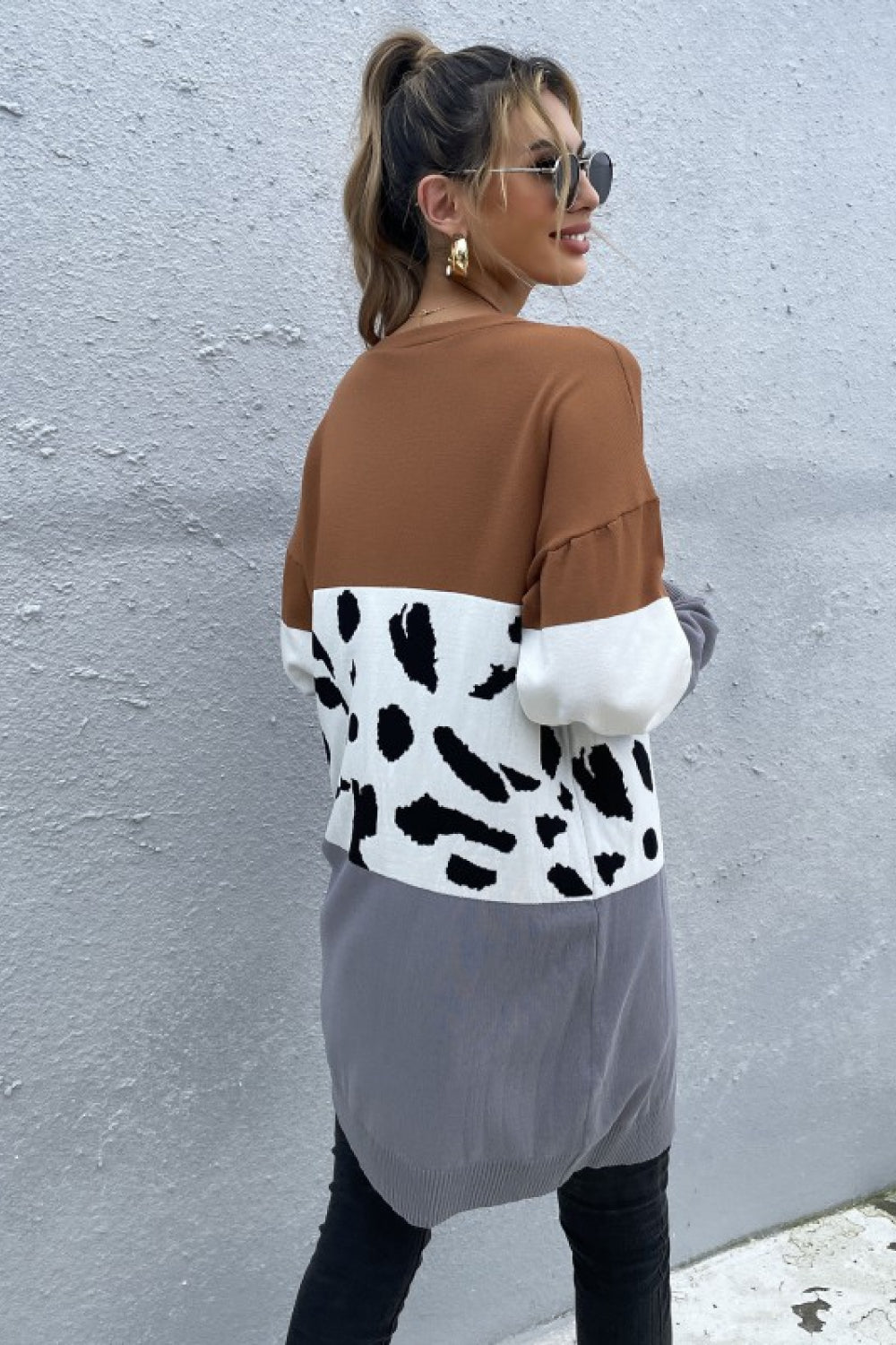 Leopard Color Block Cardigan Ins Street