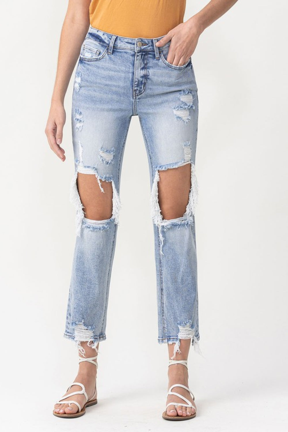 Lovervet Full Size Amari Destroyed High Rise Crop Straight Jeans Ins Street