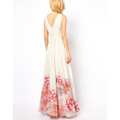 Bohemian Sleeveless Deep V Neck Flower Print Long Dress ins