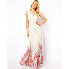 Bohemian Sleeveless Deep V Neck Flower Print Long Dress ins