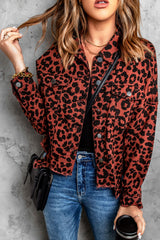 Leopard Print Raw Hem Jacket Ins Street