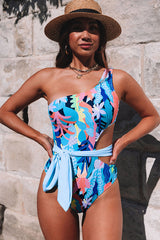 Asymmetric Cutout Belted One Piece Swimsuit Ins Street