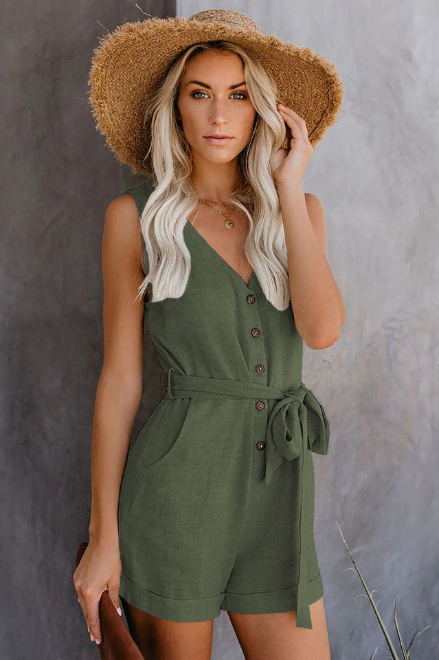 Front Tie Knot Solid Romper INS STREET