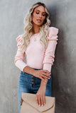 Pink Fall Retro Ruched Puff Sleeve Knitted T-Shirt Ins street