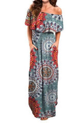 Off-Shoulder Side Split Maxi Dress Ins street