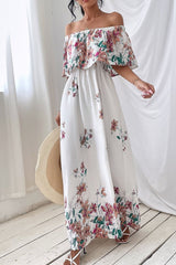 Floral Off-shoulder White Dress Ins street