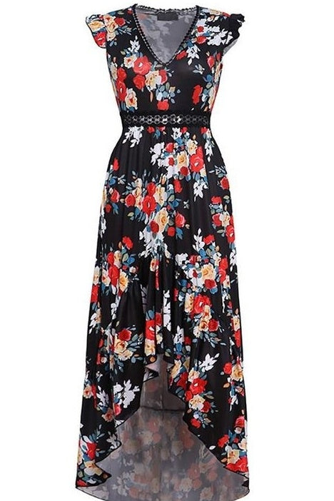 Asymmetrical Floral Patchwork Dress Ins street