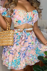 Off-Shoulder Floral Top & Skirt Coord Two-Piece Set Ins street