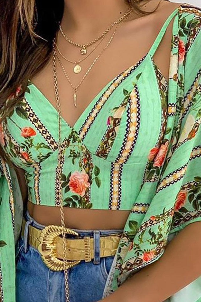 Fashion Vest Floral Print Women's Two Piece Sets Ins street