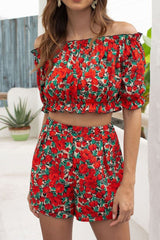 Floral Off-Shoulder Top & Shorts Coord Two-Piece Set Ins street
