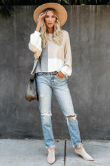 Colorblock Dolman Sleeve Knit Sweater Ins street