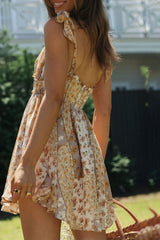 Floral Smocked Bodice Ruffle Shoulder Tie Dress Ins street