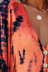 Orange Tie-Dye Print Batwing Sleeve Blouse Ins street