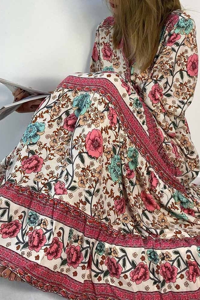 Print Floor-Length Long Sleeve Fall Women's Dress Ins street