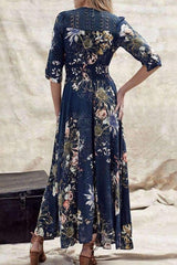 Half Sleeve V-Neck Patchwork Ankle-Length High Waist Women's Dress Ins street