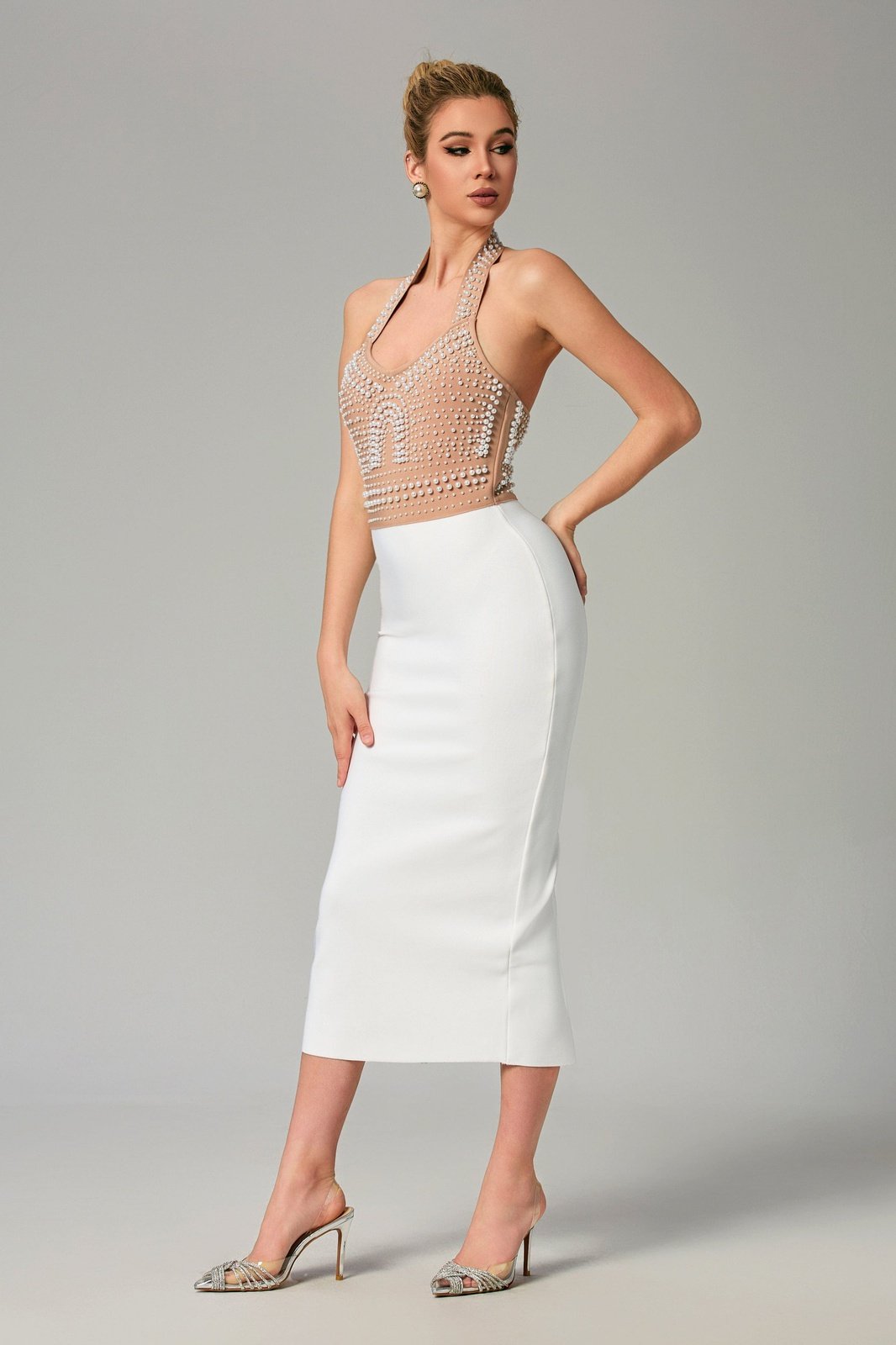 Solana Pearl Halter Bandage Dress Ins Street