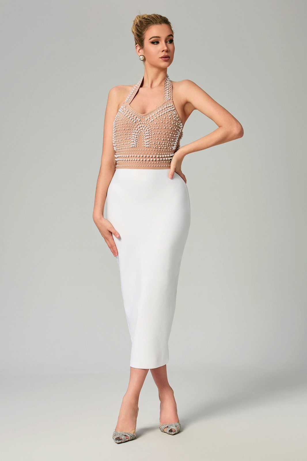 Solana Pearl Halter Bandage Dress Ins Street