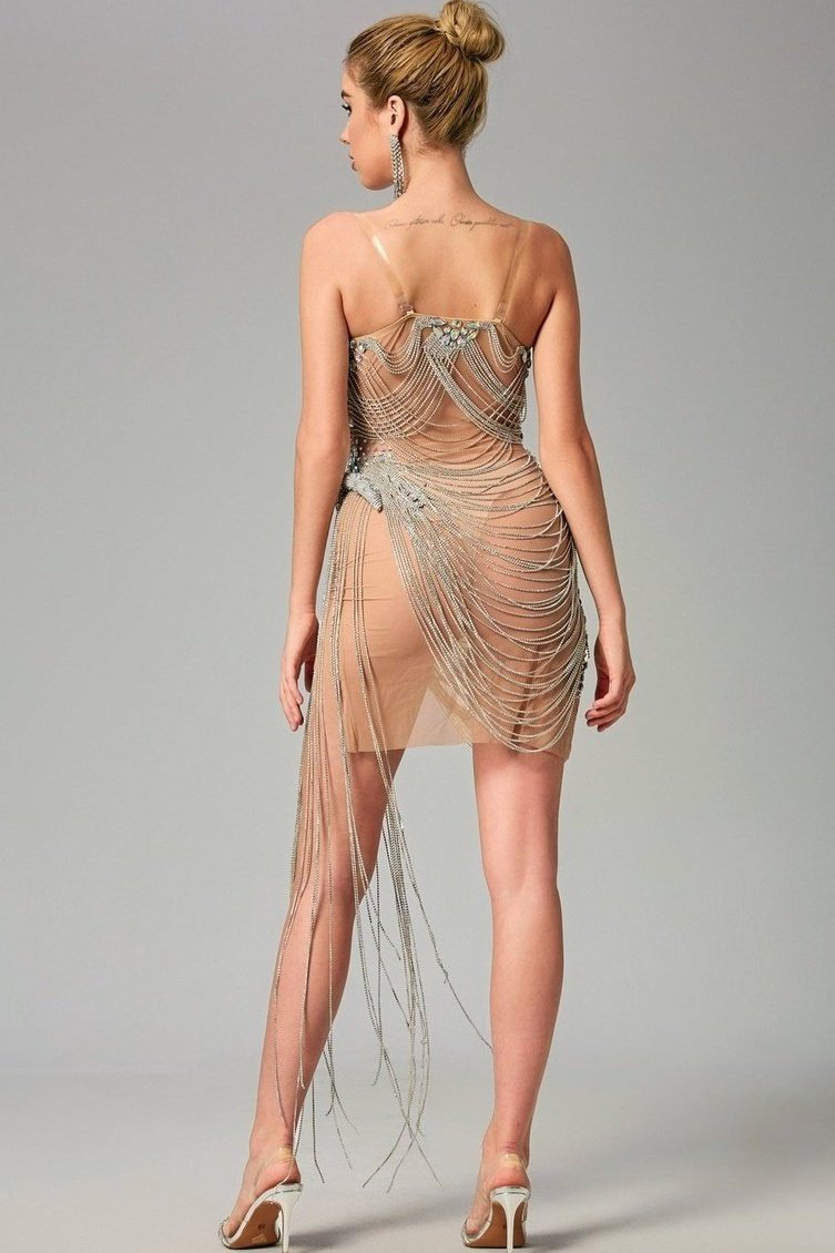 Veena Embellished Diamond Chain Dress Ins Street