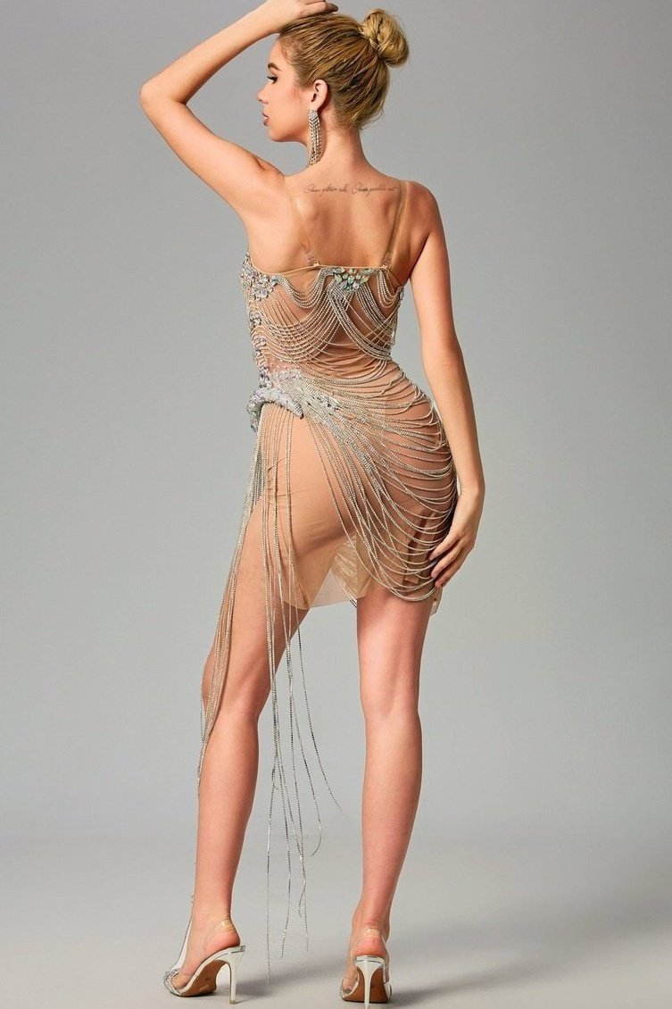 Veena Embellished Diamond Chain Dress Ins Street