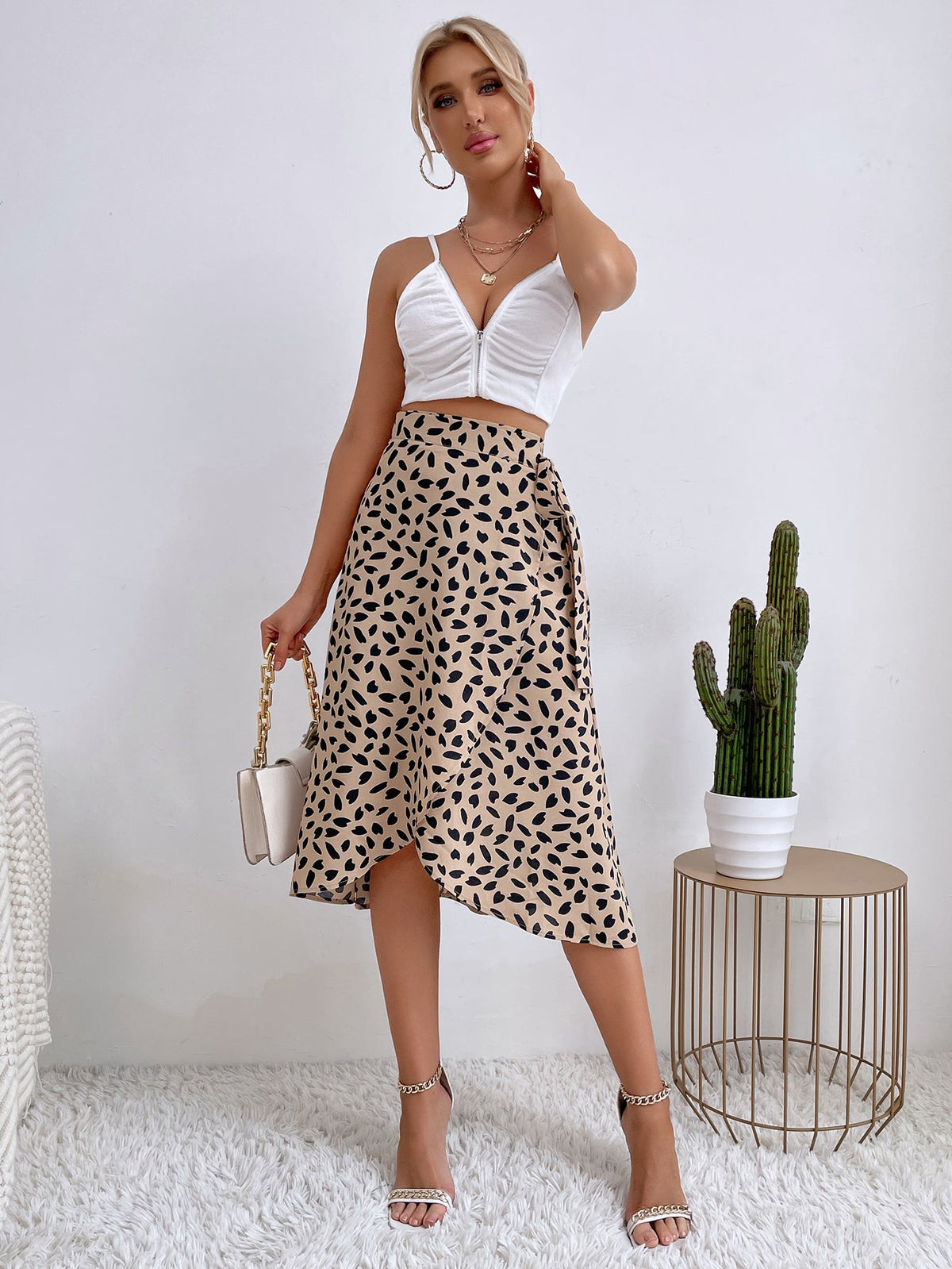 Temperament polka dot print split skirt trendy 2023-03-14 InsStreet