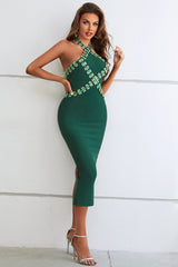 Mayia Halter Bejeweled Backless Bandage Dress Ins Street