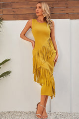 Marie Yellow Fringe Midi Bandage Dress Ins Street