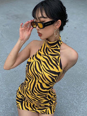 Yellow Tiger Skin Tight Dress Ins street