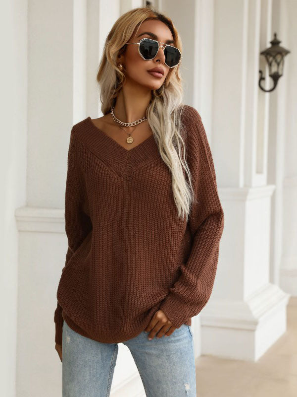 Solid Color v-neck Knitted Sweater 2023-03-14 InsStreet