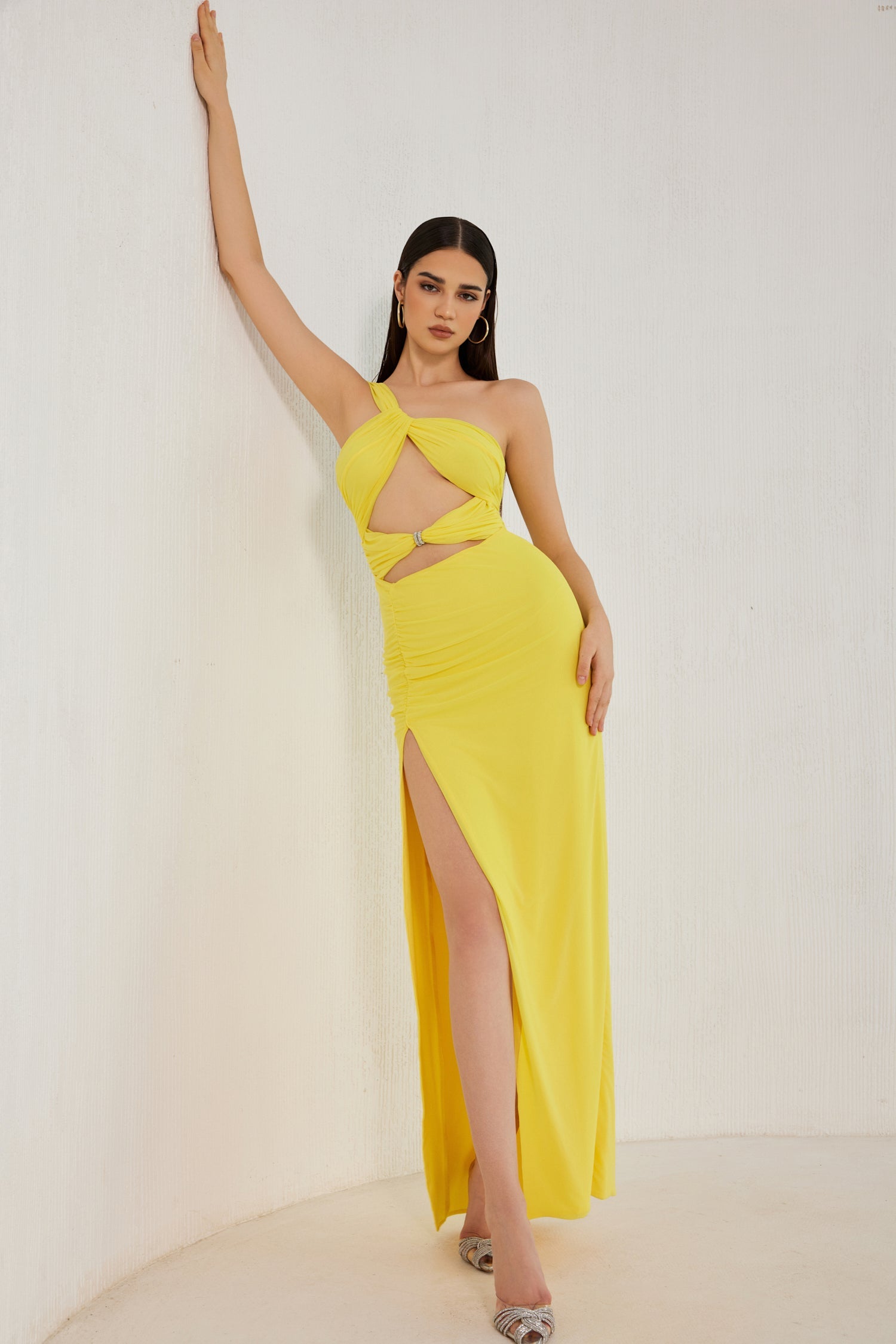 Annora One Shoulder Mesh Slit Maxi Dress Ins Street