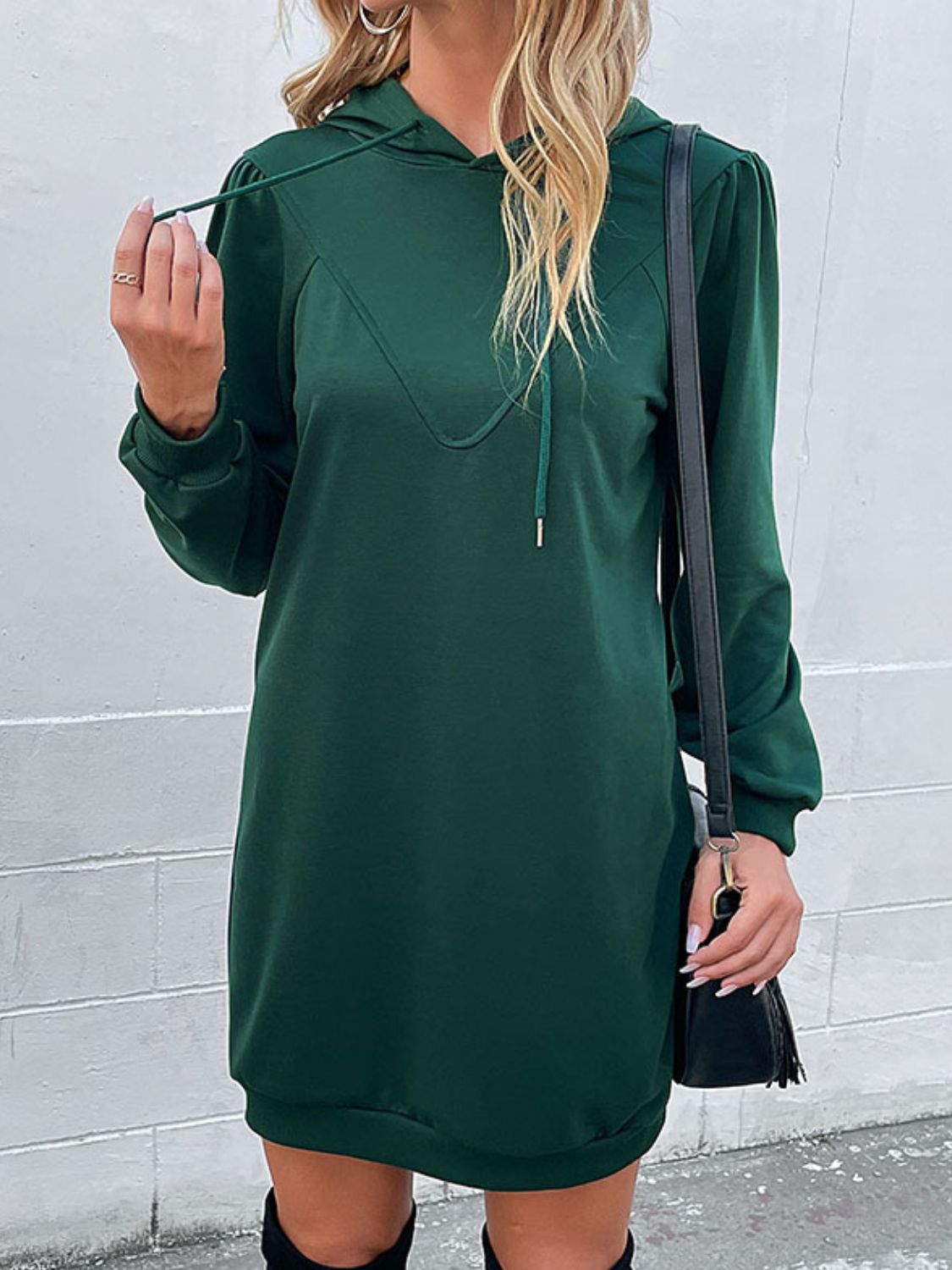 Drawstring Puff Sleeve Hooded Dress Ins Street