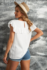 Lace Yoke Ruffled Short Sleeve T-Shirt Ins Street