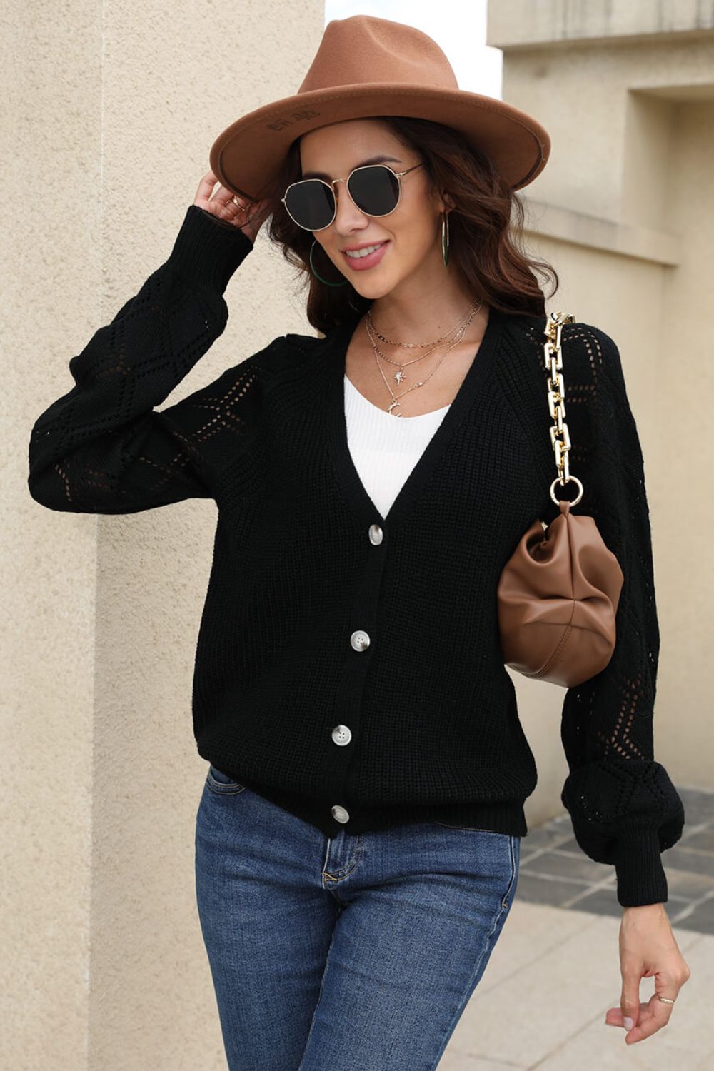 Openwork Raglan Sleeve Cardigan Ins Street