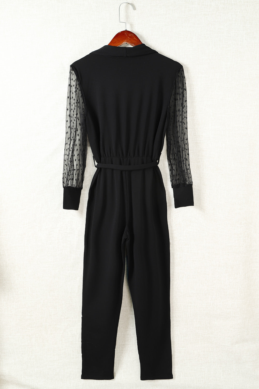 Mesh Sleeve Belted Jumpsuit Ins Street