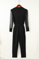 Mesh Sleeve Belted Jumpsuit Ins Street