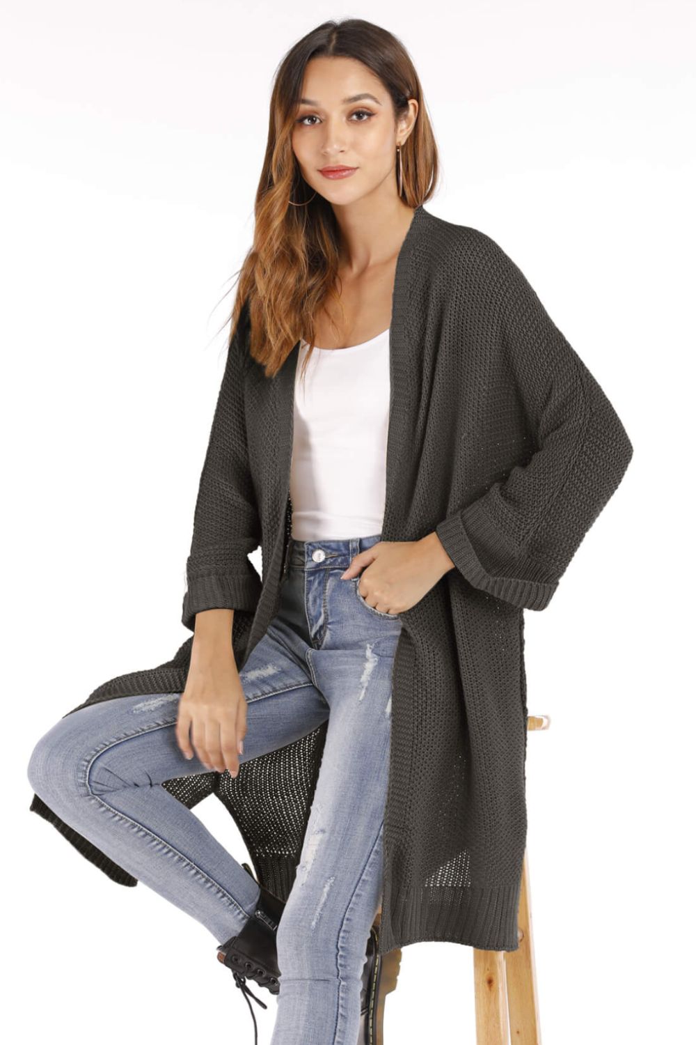 Open Front Slit Exposed Seam Cardigan Ins Street