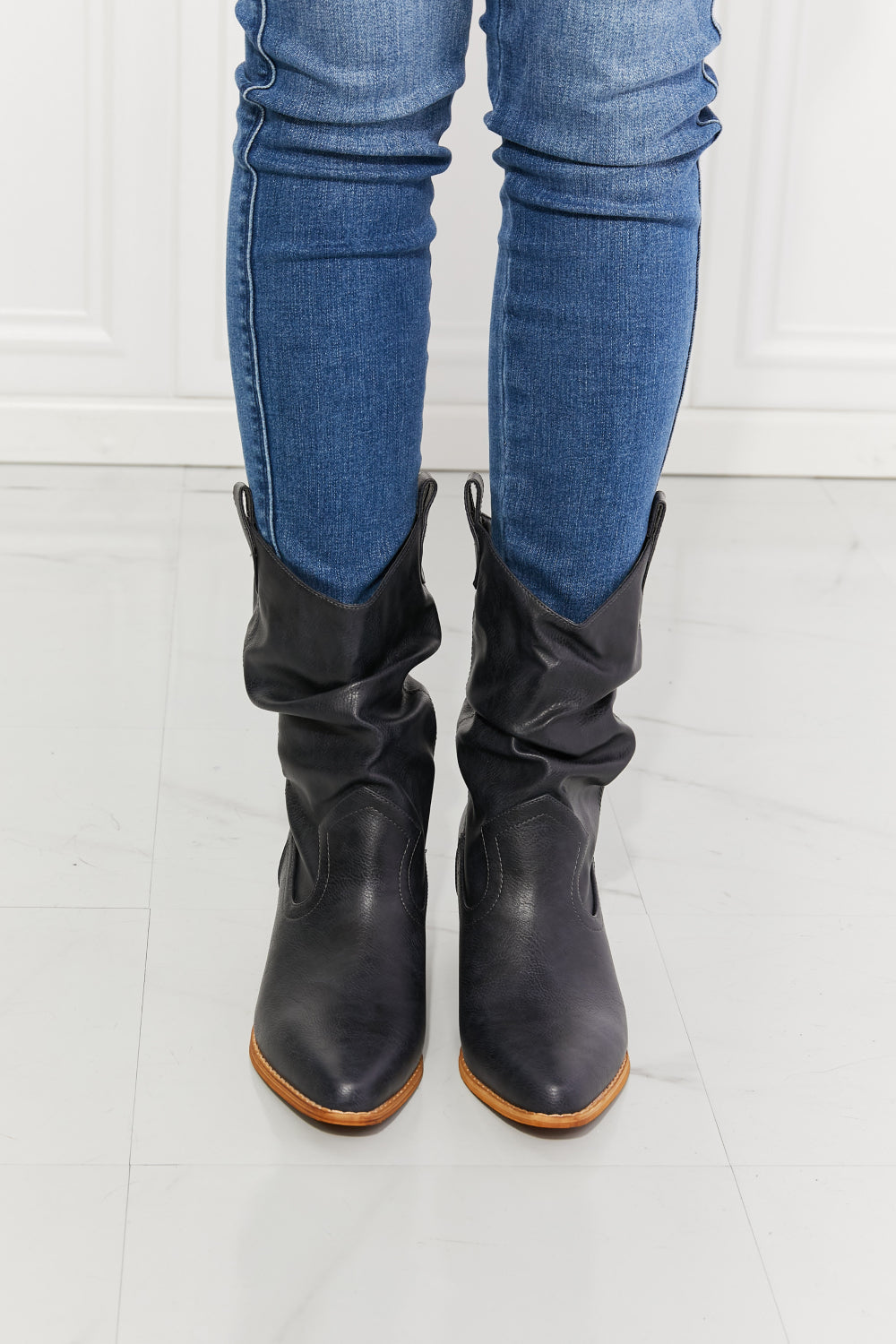 MMShoes Better in Texas Scrunch Cowboy Boots in Navy Ins Street