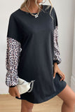 Leopard Print Sleeve Sweatshirt Dress Ins Street