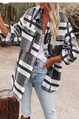 Women's Long Sleeve Loose Woolen Plaid Shirt Jacket Ins street