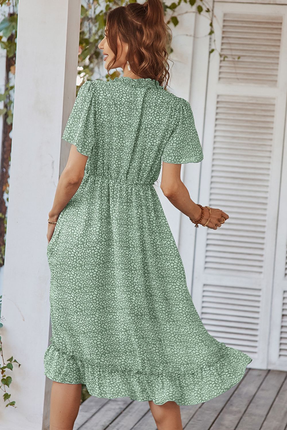 Leopard Frill Trim Flutter Sleeve Dress Ins Street