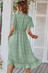 Leopard Frill Trim Flutter Sleeve Dress Ins Street