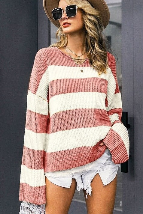 Loose Autumn & Winter Striped Pullover Sweater Ins street