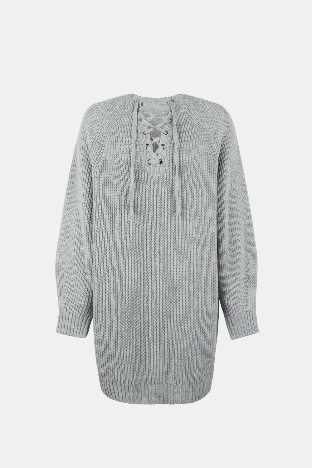 Lace-Up Balloon Sleeve Sweater Dress Ins Street