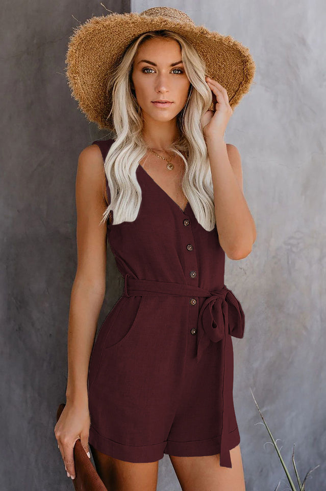 Front Tie Knot Solid Romper INS STREET