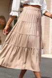 Elastic Waist Tiered Midi Skirt Ins Street