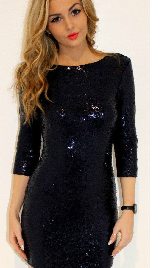 Vinci Padded Sequin Mini Dress - Black – InsStreet