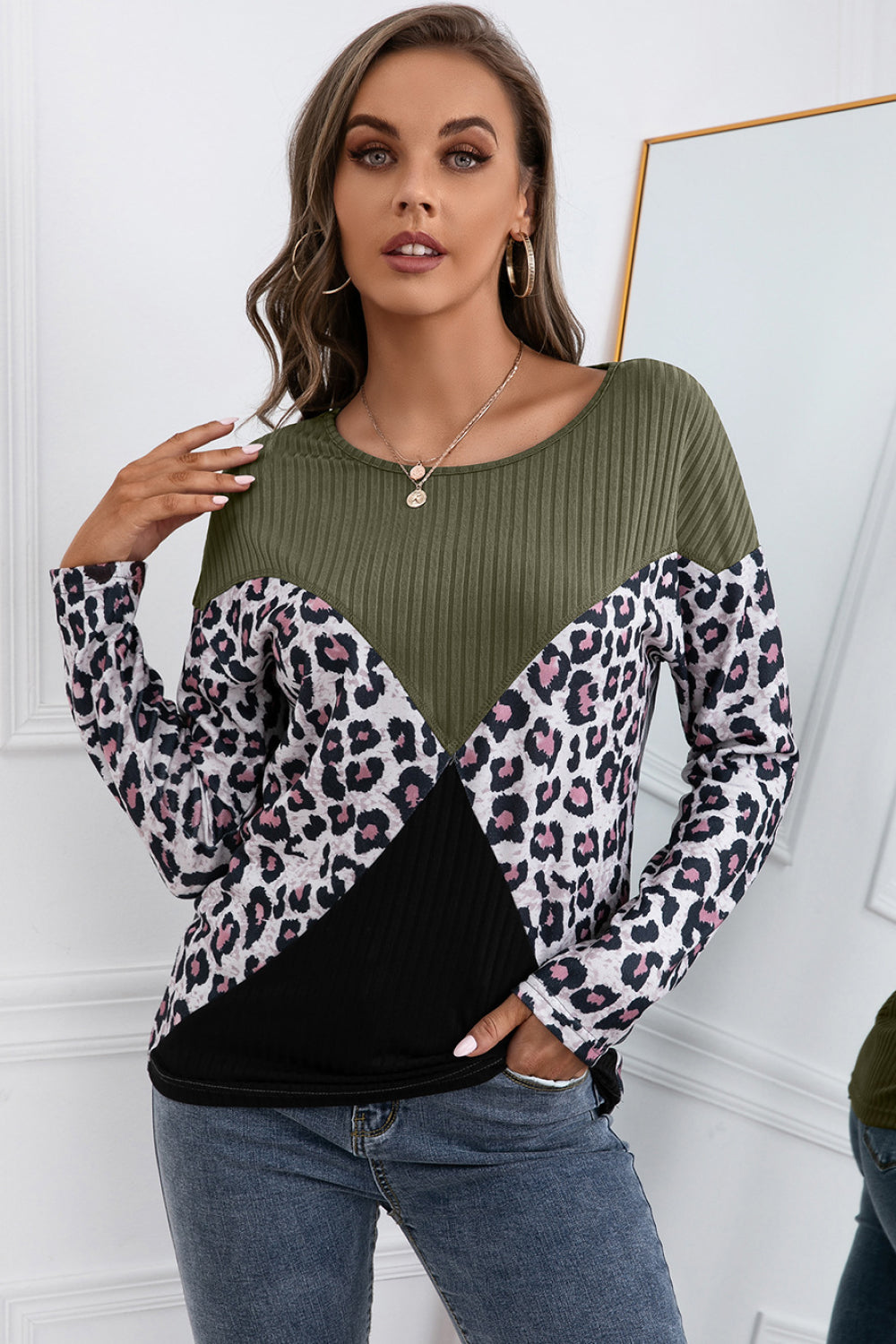 Leopard Patch Color Block Ribbed Top Ins Street